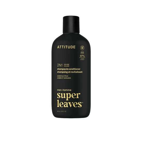 Attitude Super Leaves Men 2-In-1 Shampoo & Conditioner Volume Amber & Citrus