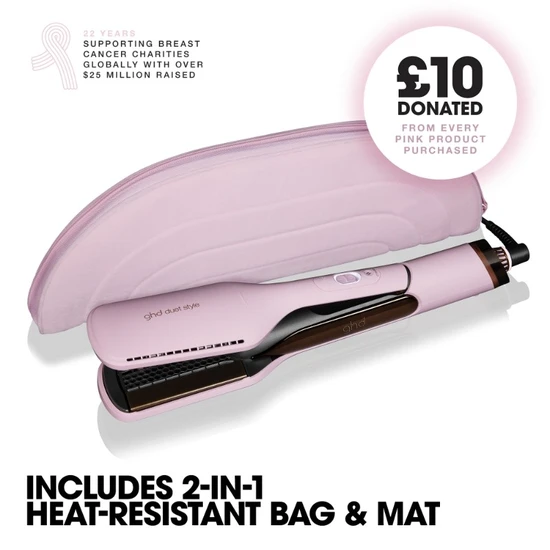 ghd Duet Style Charity Limited Edition Hot Air Styler In Pink Sorbet With Matching Heat-Resistant Bag & Mat