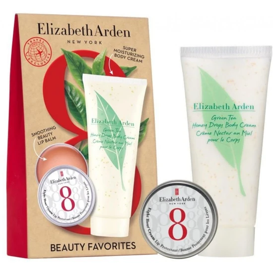 Elizabeth Arden Green Tea Gift Set 100ml Green Tea Honey Drops Body Cream + 8hr Cream Lip Protectant In Tin 13ml