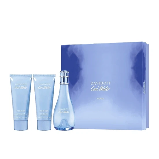 Davidoff Cool Water Woman Gift Set 100ml Eau De Toilette + 75ml Body Lotion + 75ml Shower Gel