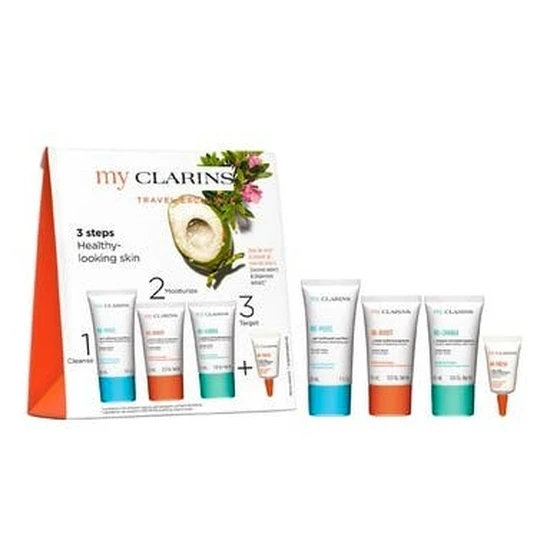Clarins Grab & Go Set 30ml Cleansing Gel + 15ml Reboost Cream + 15ml Recharge Mask + 3ml Eye Treatment