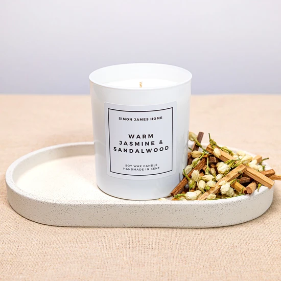 Simon James Home Warm Jasmine & Sandalwood Handmade Soy Wax Candle