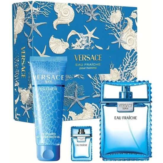 Versace Man Eau Fraiche Gift Set 100Ml Edt + 5Ml Edt + 150Ml Shower Gel