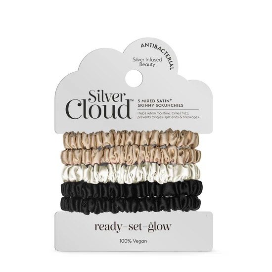 Silver Cloud Satin Skinny Hair Scrunchie Combo Pack