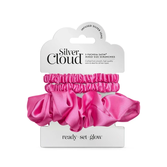 Silver Cloud Satin Hair Scrunchie Trio Combo