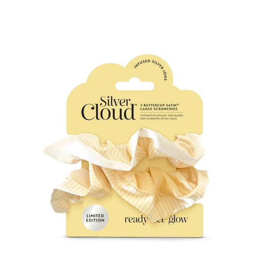 Silver Cloud Satin Frilly Hair Scrunchies