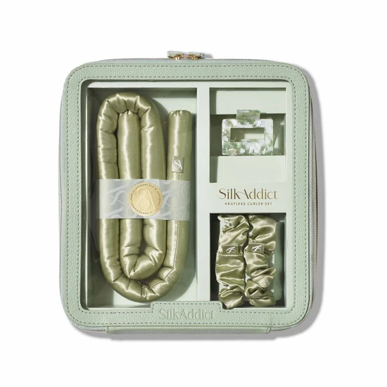 Silk Addict Olive Green Heatless Curlers Set