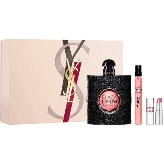 Yves Saint Laurent Black Opium Gift Set 90ml Eau De Parfum + 10ml Eau De Parfum + Mini Loveshine Lipstick 44 Nude Lavaliere