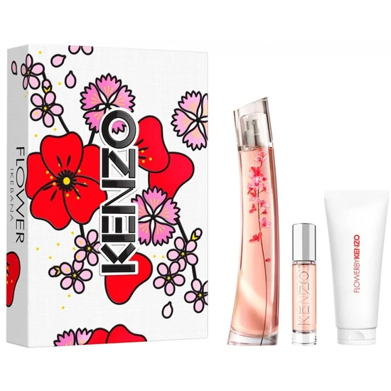 Flower By Kenzo Ikebana Sakura Eau De Parfum 75ml, 10ml + Body Milk 75ml Gift Set