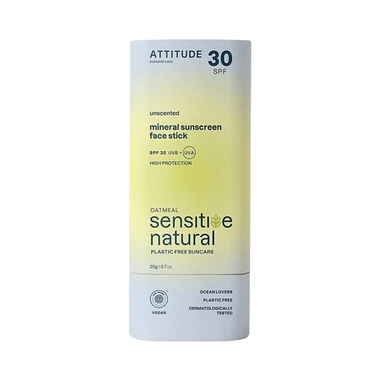 Attitude Sensitive Natural Mineral Sunscreen Face Stick Unscented SPF 30