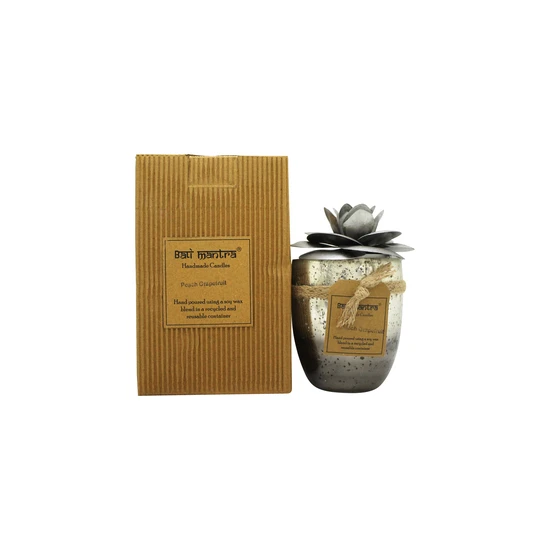 Bali Mantra Camellia Glass Silver Candle