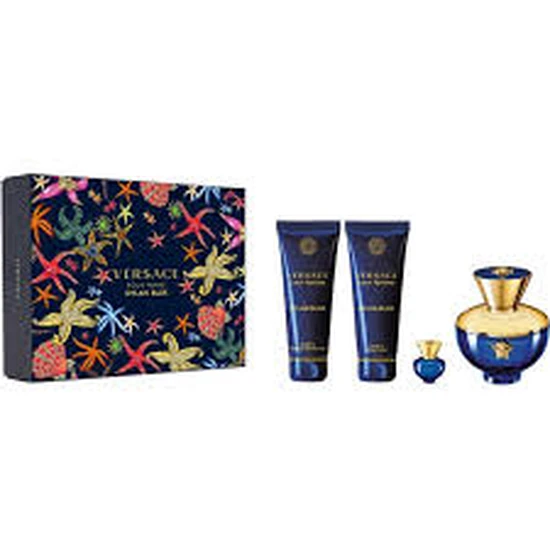 Versace Pour Femme Dylan Blue Gift Set 100ml Eau De Parfum + 5ml Eau De Parfum + 100ml Shower Gel + 100ml Body Lotion