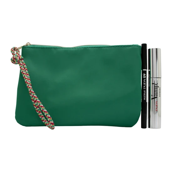 PUPA Kit Vamp! Extreme Mascara 010 Extra Black + Mini Multiplay Pencil 09 Deep Black + Green Bag