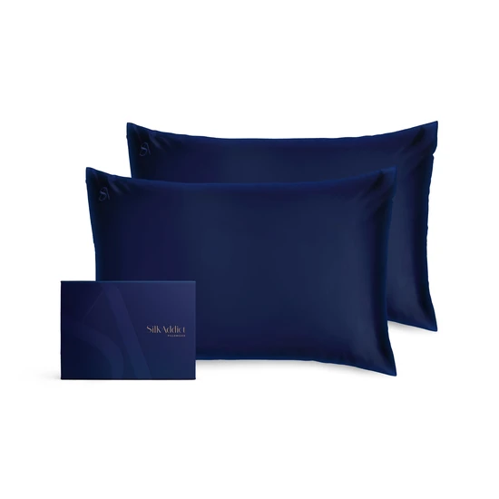 Silk Addict 100% Mulberry Silk Pillowcase Twinpack Navy