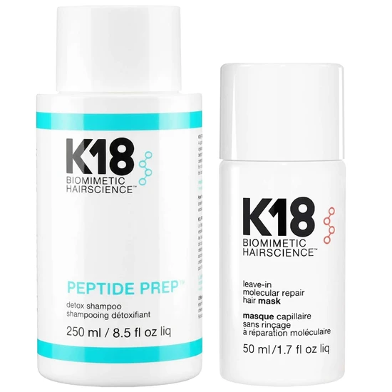 K18 Bundles Duo: Biomimetic Hairscience Peptide Prep Detox Shampoo & Leave-In Molecular Repair Hair Mask