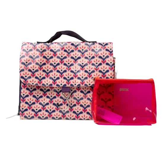 Victoria Green Pink Deco Lily Threefold Hanging Wash & Small Clear Makeup Bag Set
