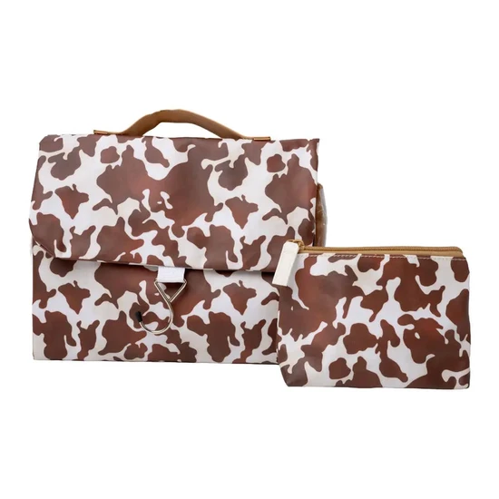 Victoria Green Cow Print Threefold Hanging Wash Bag & Small Makeup Bag Set