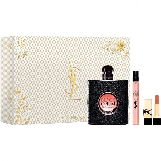 Yves Saint Laurent Black Opium Gift Set 90ml Eau De Parfum + 10ml Eau De Parfum + 2g Rouge Pur Couture Lipstick Nu Muse