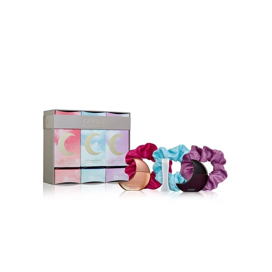 Ghost Mini Cracker Collection Trio Women's Perfume Gift Set Orb Of Night 10ml Eau De Parfum-S + Deep Night 10ml EDT-S + Ghost The Fragrance 5ml EDT-S + 3 Hair Scrunchies