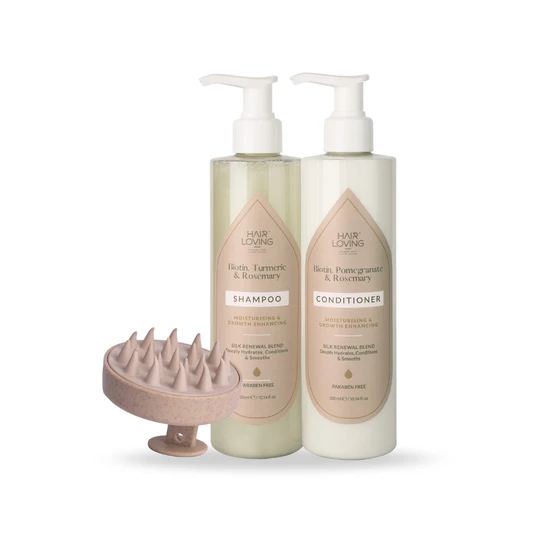 Hair Loving Silk Renewal Shampoo, Conditioner & Scalp Massager Hair Growth Set