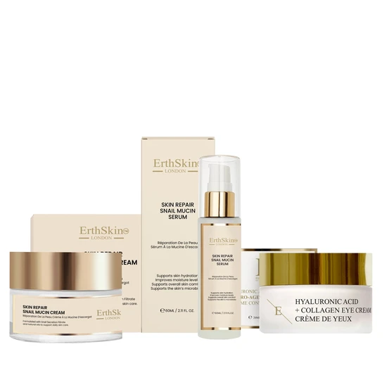 Erth Skin London Skin Repair Snail Mucin Cream + Skin Repair Snail Mucin Serum +Hyaluronic Acid + Collagen Pro Age Eye Cream
