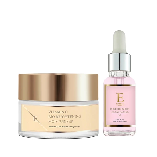 Erth Skin London Rose Blossom Glow Facial Oil + Vitamin C Bio Brightening Moisturiser