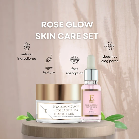 Erth Skin London Rose Blossom Glow Facial Oil + Hyaluronic Acid & Collagen Day Cream