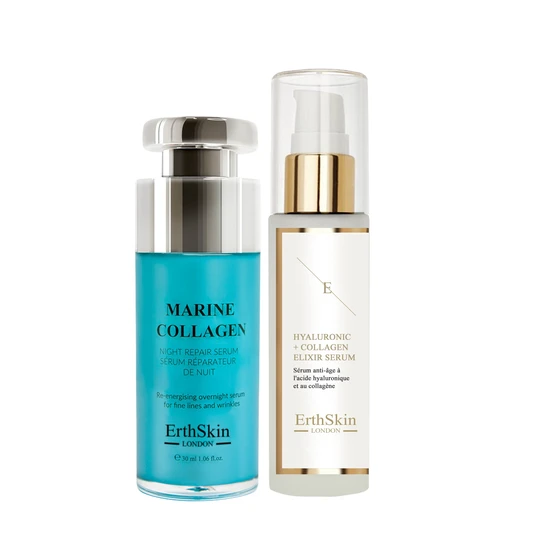 Erth Skin London Hyaluronic Acid & Collagen Serum + Marine Collagen Night Repair Serum