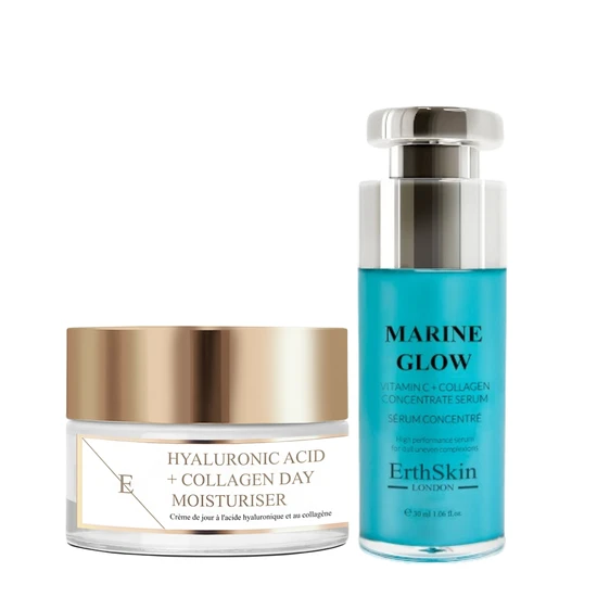 Erth Skin London Hyaluronic Acid & Collagen Day Cream + Marine Glow Vitamin C + Collagen Concentrate Serum