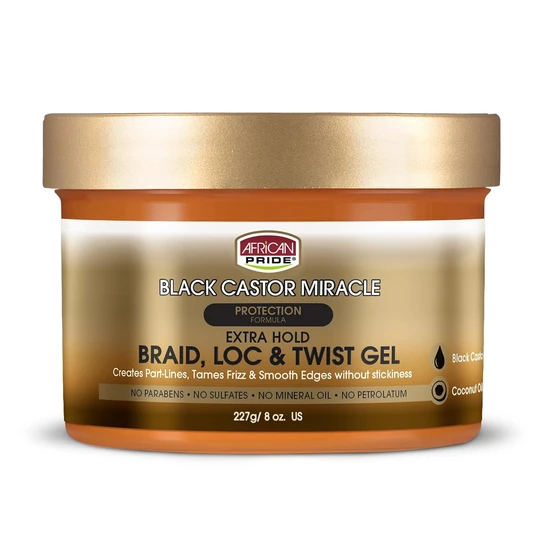 African Pride Black Castor Miracle Extra Hold Braid Loc & Twist Gel
