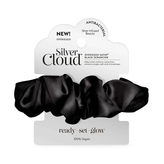 Silver Cloud Soft Satin Oversized Black Hair Scrunchie