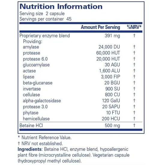 Pure Encapsulations Digestive Enzymes Ultra With Betaine HCl Capsules 30 Capsules