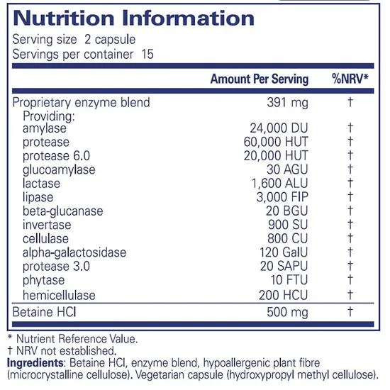 Pure Encapsulations Digestive Enzymes Ultra With Betaine HCl Capsules 30 Capsules