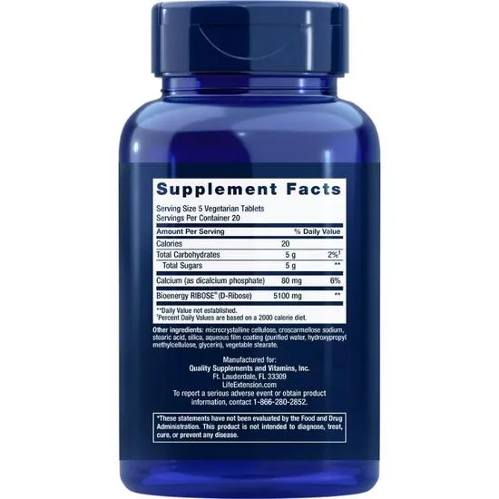 Life Extension D-Ribose Vegetarian Tablets 100 Tablets
