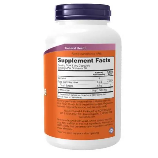 NOW Foods D-Mannose 500mg Capsules 60 Capsules