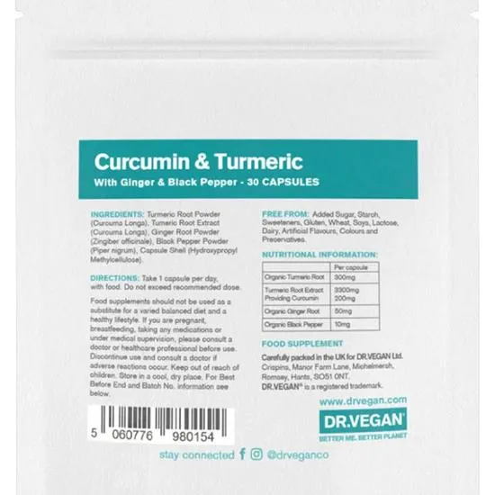 Dr Vegan Curcumin 200mg & Turmeric 3300mg Capsules 30 Capsules