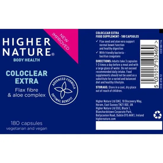 Higher Nature Coloclear Extra Vegetable Capsules 180 Capsules