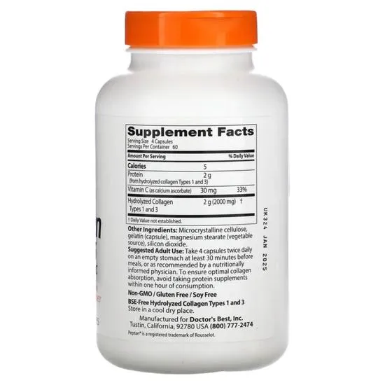 Doctor's Best Collagen Types 1 & 3 With Vitamin C 500mg Capsules 240 Capsules