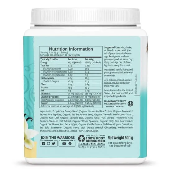 SunWarrior Collagen Building Protein Peptides Tahitian Vanilla 500g