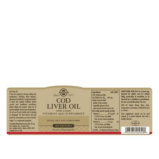 Solgar Cod Liver Oil Softgels 100 Softgels
