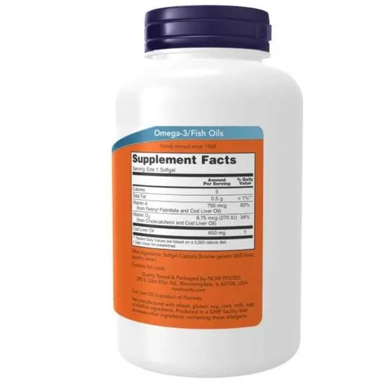 NOW Foods Cod Liver Oil 650mg Softgels 250 Softgels