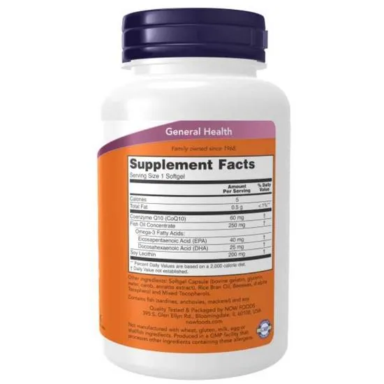 NOW Foods CoQ10 With Omega-3 60mg Softgels 120 Softgels