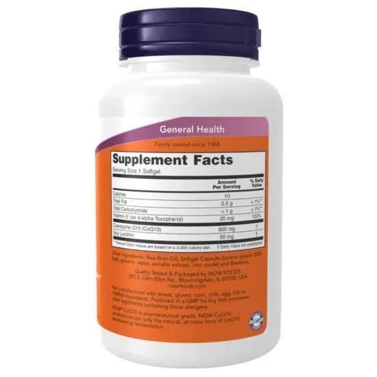 NOW Foods CoQ10 With Lecithin & Vitamin E 600mg Softgels 60 Softgels