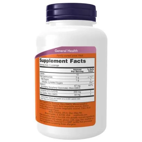 NOW Foods CoQ10 With Lecithin & Vitamin E 200mg Chewable Lozenges 90 Lozenges