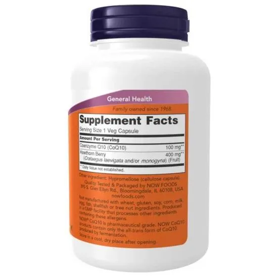 NOW Foods CoQ10 With Hawthorn Berry 100mg Capsules 90 Capsules