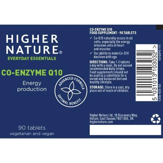 Higher Nature Co-Enzyme Q10 30mg Vegetable Tablets 90 Tablets