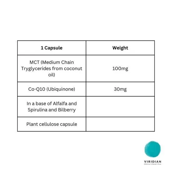 Viridian Co-enzyme Q10 30mg With MCT Veg Capsules 30 Capsules