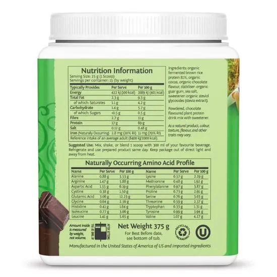 SunWarrior Classic Organic Protein Chocolate 375g