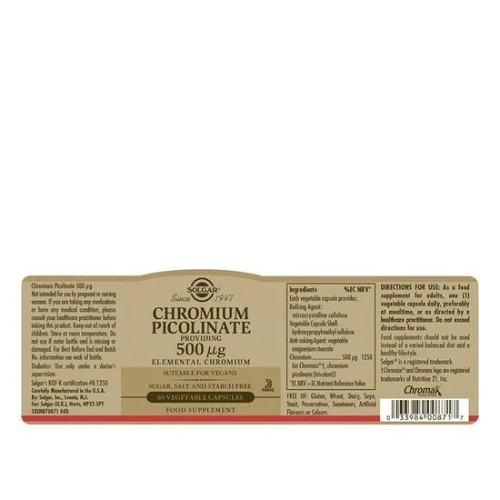 Solgar Chromium Picolinate 500ug Vegicaps 60 Vegicaps