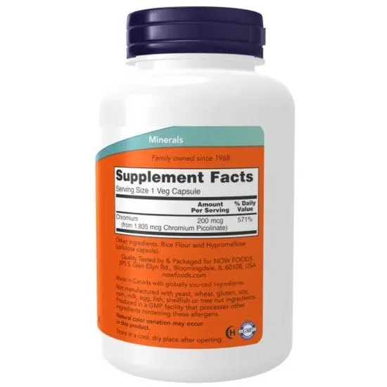 NOW Foods Chromium Picolinate 200mcg Capsules 100 Capsules